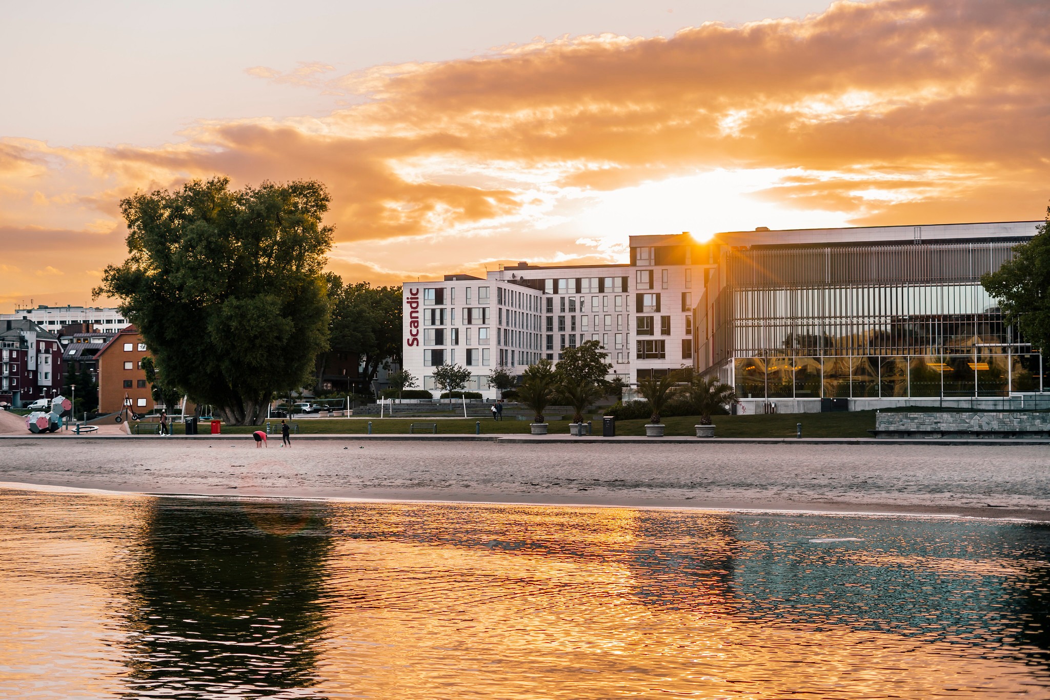 Scandic hotel by sunset